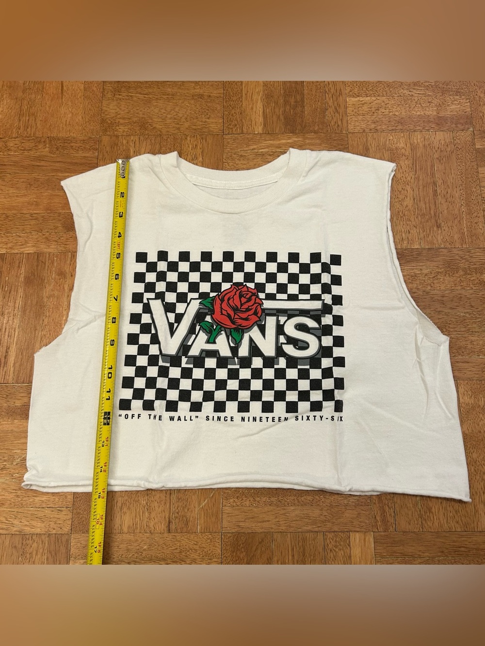 VANS White Logo Graphic Cropped Crew Neck Sleeveless Tank Top Youth L
